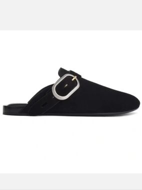 Rag & Bone Ansley Black Suede Oversized Buckle Mule Slide US 9